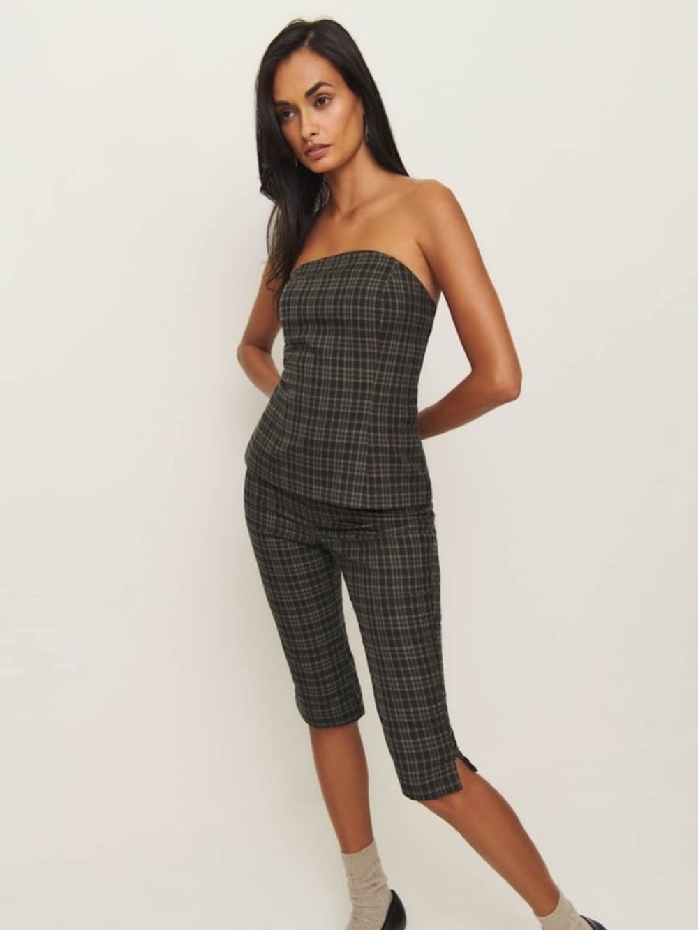 Reformation Kacey Musgraves Steeplechase Pants in Taupe Check